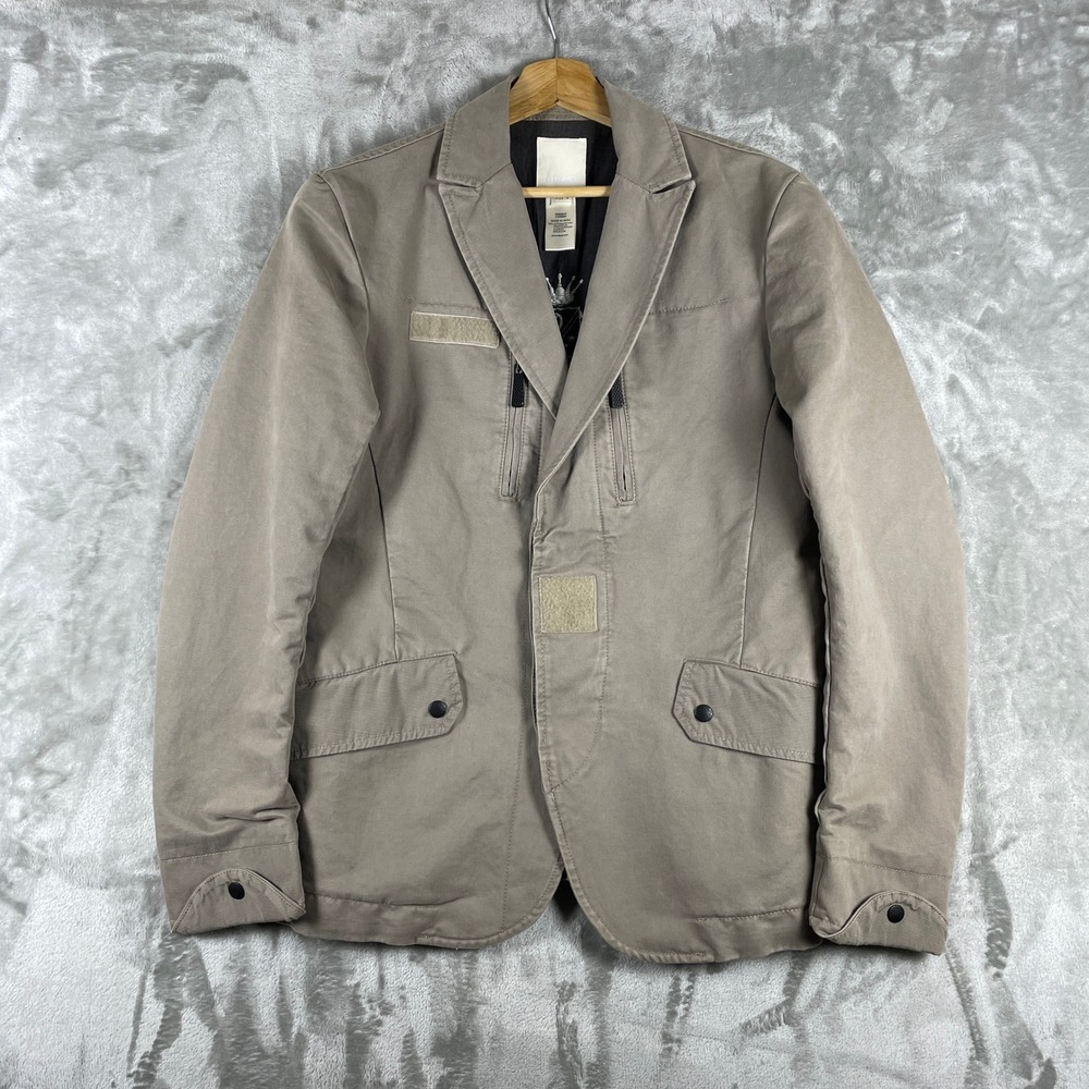Diesel Blazer Jacket Mens M Tan Cotton Military Utility Casual Coat Punk Striped